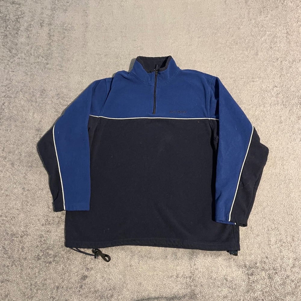 Vintage 90s Old Navy Mens XL Fleece Quarter Zip Pullover Blue Colorblock Stripe
